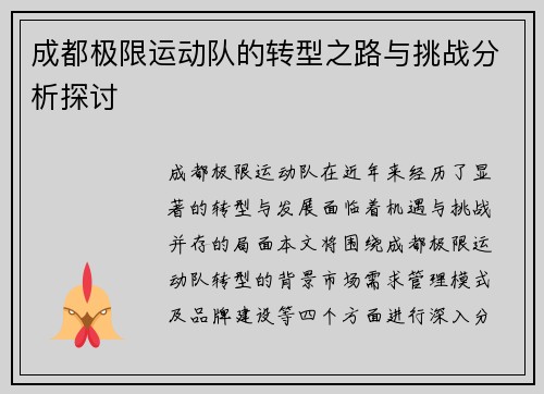 成都极限运动队的转型之路与挑战分析探讨