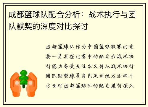 成都篮球队配合分析：战术执行与团队默契的深度对比探讨